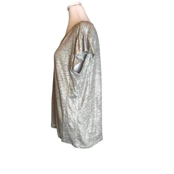 Michael Kors Linen Top SIze M Gray Iridescent Silver Knit Loose Fit Ruffled - Picture 2 of 8